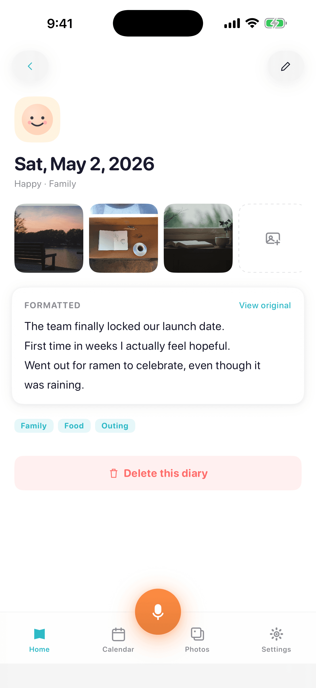 AI auto-tags your mood and category